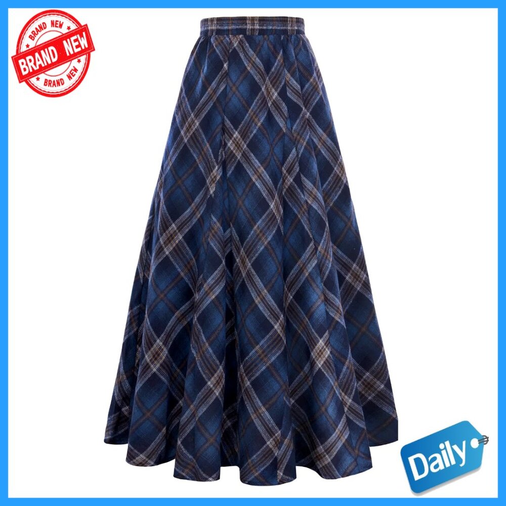 High Waist A-Line Pleated Maxi Skirt With Pockets, Polyester Blend